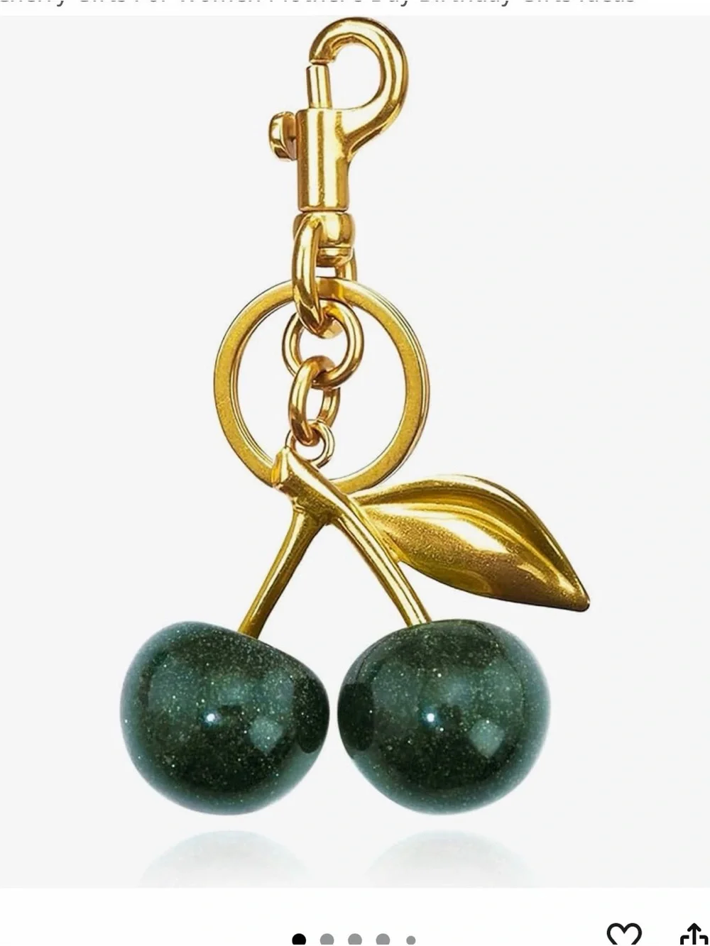Designer inspired Gold-Tone green Cherry Keychain bag charm
